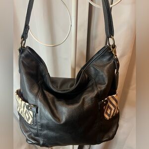 Born Black Leather Shoulder Bag with Tassel